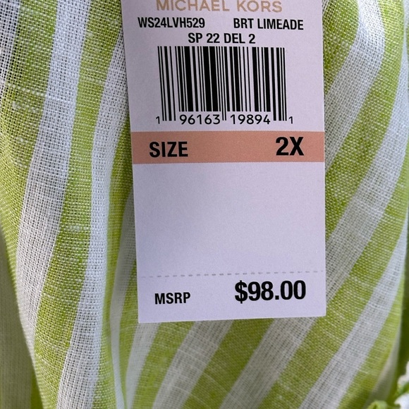 Michael Kors Long Sleeve Off The Shoulder Striped Blouse - Green White - size 2X - Picture 9 of 11